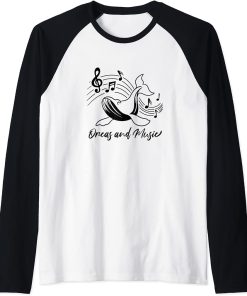 Orcas and Music Notes Clef Musician Whale Raglan Baseball Tee