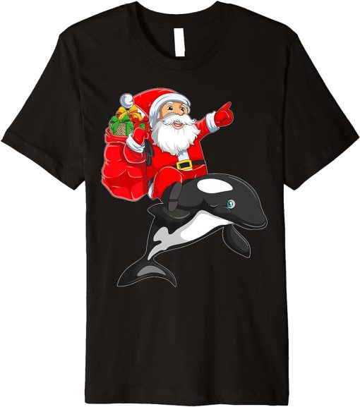 Orca Lover Funny Santa Riding Orca Christmas Premium T-Shirt