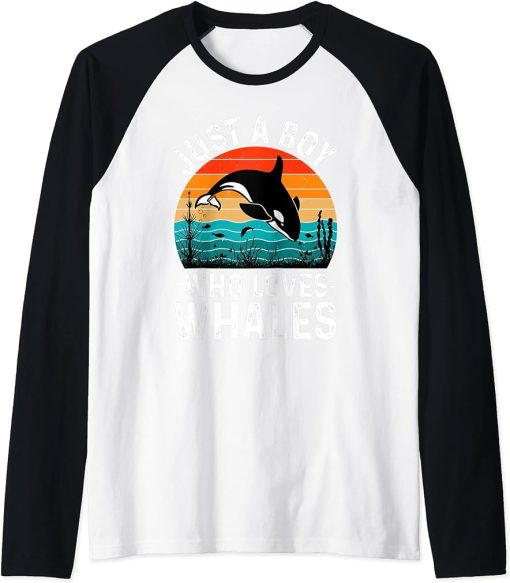 women men apparel: Funny animals vintage whale orca design Raglan Baseball Tee