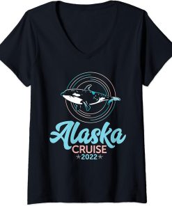 Womens Killer Whale Orcas Matching Family Group Alaska Cruise 2022 V-Neck T-Shirt