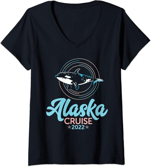 Womens Killer Whale Orcas Matching Family Group Alaska Cruise 2022 V-Neck T-Shirt