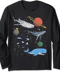 Galaxy Space Whale Shark Beluga Humpback Ocean Orca Whale Long Sleeve T-Shirt