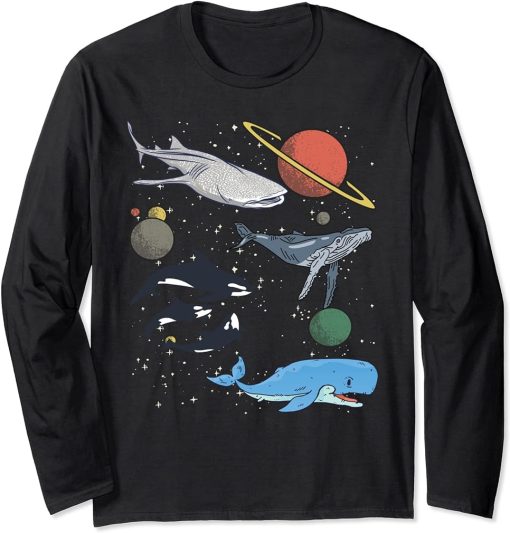 Galaxy Space Whale Shark Beluga Humpback Ocean Orca Whale Long Sleeve T-Shirt