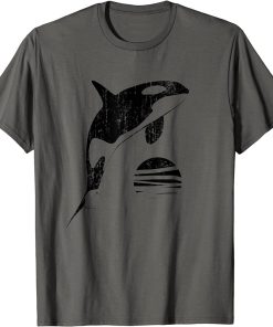 Orca Whale Jumping Sunset Retro Vintage Orca Graphic T-Shirt