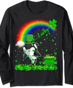 Irish Shamrock Rainbow Lucky Orca St. Patrick"s Day Long Sleeve T-Shirt