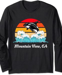 Vintage Mountain View CA Distressed Orca Killer Whale Art Long Sleeve T-Shirt