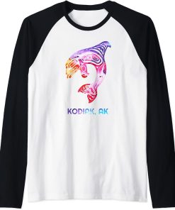 Kodiak Alaska PNW Native American Indian Orca Killer Whale Raglan Baseball Tee