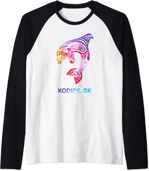 Kodiak Alaska PNW Native American Indian Orca Killer Whale Raglan Baseball Tee