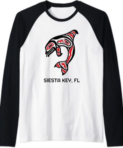 Siesta Key FL Native American Indian Orca Killer Whales Raglan Baseball Tee