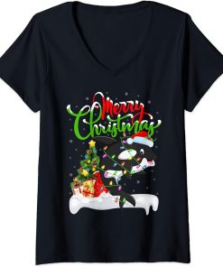 Womens Orca Fish Lover Xmas Decorations Santa Orca Christmas V-Neck T-Shirt