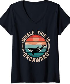 Womens Whale This Is Orcaward Awkward Orca Orcas Humor V-Neck T-Shirt