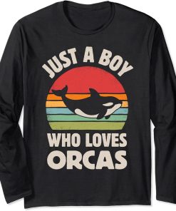 Killer Whale Just A Boy Who Loves Orcas Sea Animals Retro Long Sleeve T-Shirt