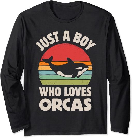 Killer Whale Just A Boy Who Loves Orcas Sea Animals Retro Long Sleeve T-Shirt